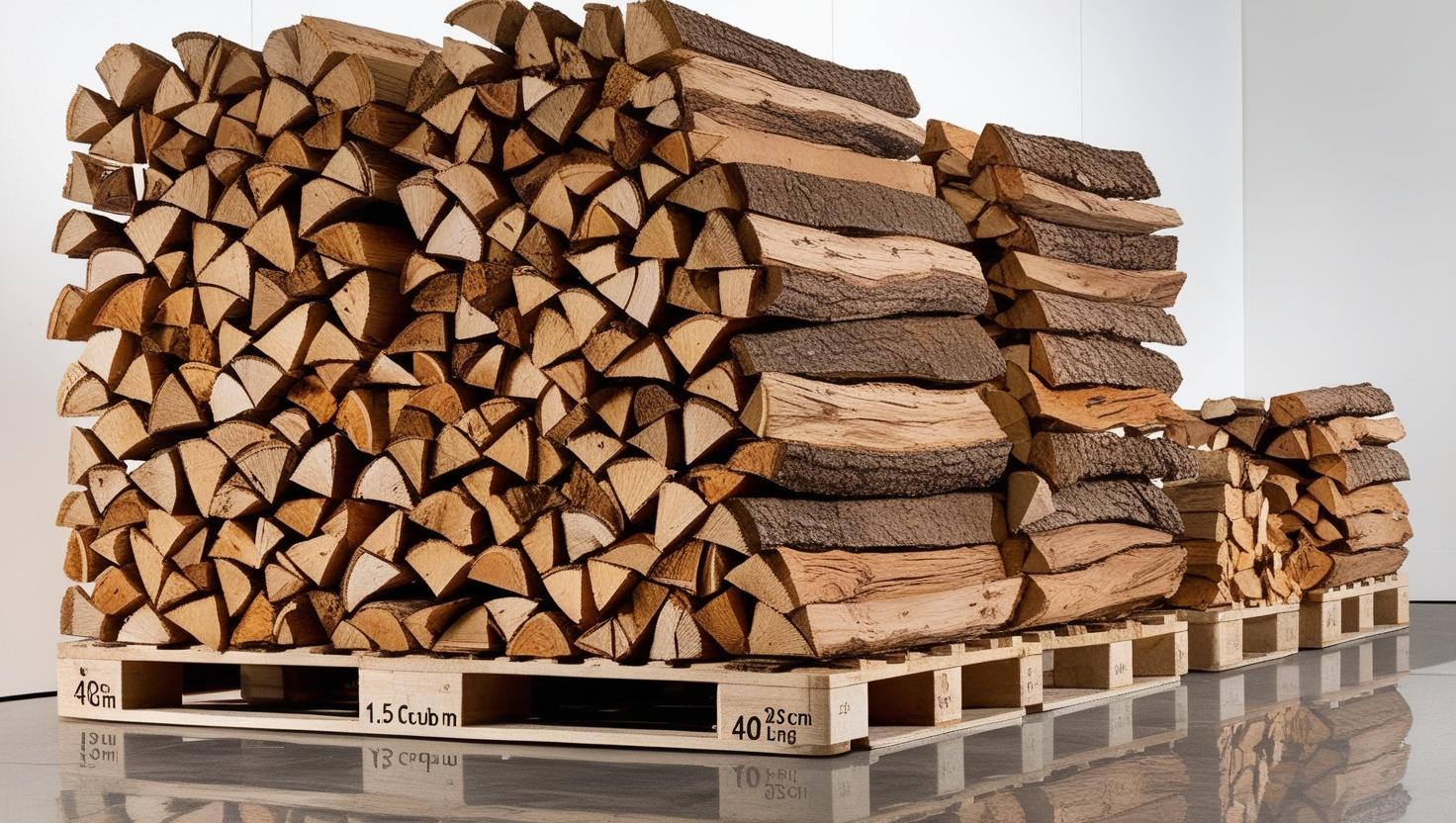 2 palés de leña seca de 40 cm, roble y haya, 2 m³.